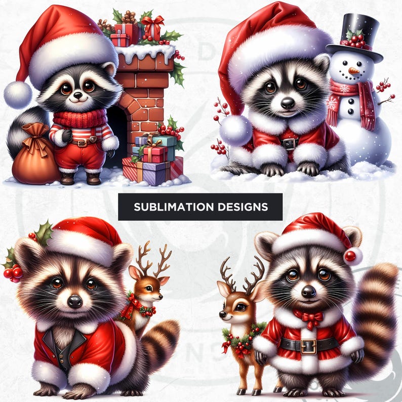 53 Cute Raccoon PNG Clipart Set, Christmas Raccoon clipart, Baby animal with Santa Hat Png, Christmas Clipart, Christmas cards & sublimation
