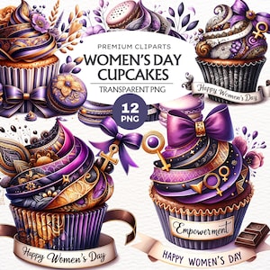 Womens Day Cupcake Clipart Bundle PNG, 8th March Women's Day, International Women's Day, Women Power, Strong Woman, Girl Boss, Girl power