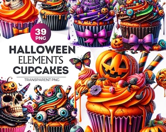 Halloween Cupcake Clipart Set: Spooky Dsserts PNG Images (Digital Download, Commercial Use)