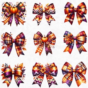Autumn Bows Clipart Set: Fall Harvest PNG Graphics, Coquette Bow ...