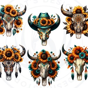 Floral Bull skull PNG clipart, Boho western PNG, Western Sublimation, floral cow skull with feathers crafts and sublimation. Commercial use