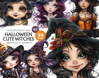 Häxa Clipart PNG-paket | Viktoriansk Halloween (digital nedladdning)