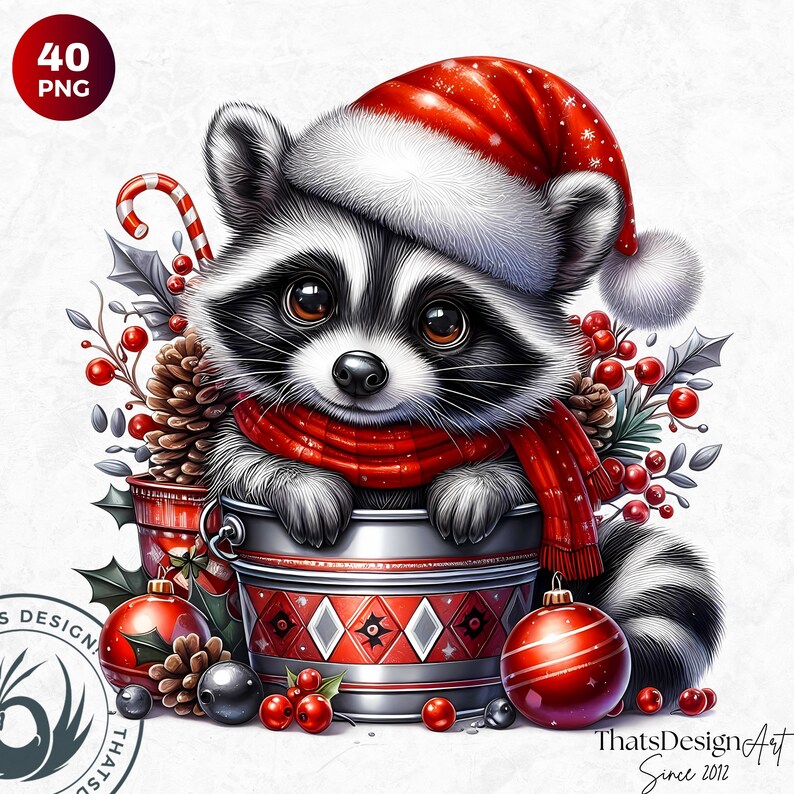 40 Christmas Cute Animals in Bucket Clipart Set, Christmas Clipart Png,funny Baby Animals