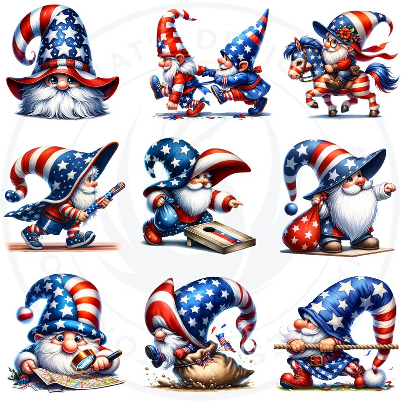 4th of July Gnome Clipart: Patriotic USA PNG (42 Images) - Etsy