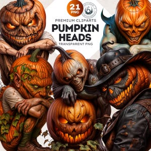 Scary Jack O&#39;Lantern Clipart Set: Gothic Halloween PNG (Digital Download, Commercial Use)