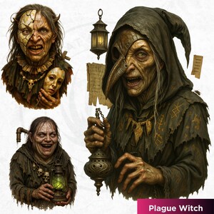 Horrific Halloween Witch Clipart Set V1, Bad witch Halloween Clipart, Spooky Halloween prints | Transparent PNG for craft and sublimation