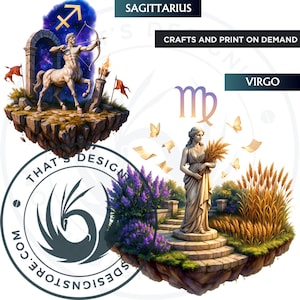 Floating islands Zodiac Clipart Set, Astrology clipart, horoscope signs, Fantasy Clipart, Celestial clipart, zodiac sublimation, zodiac png