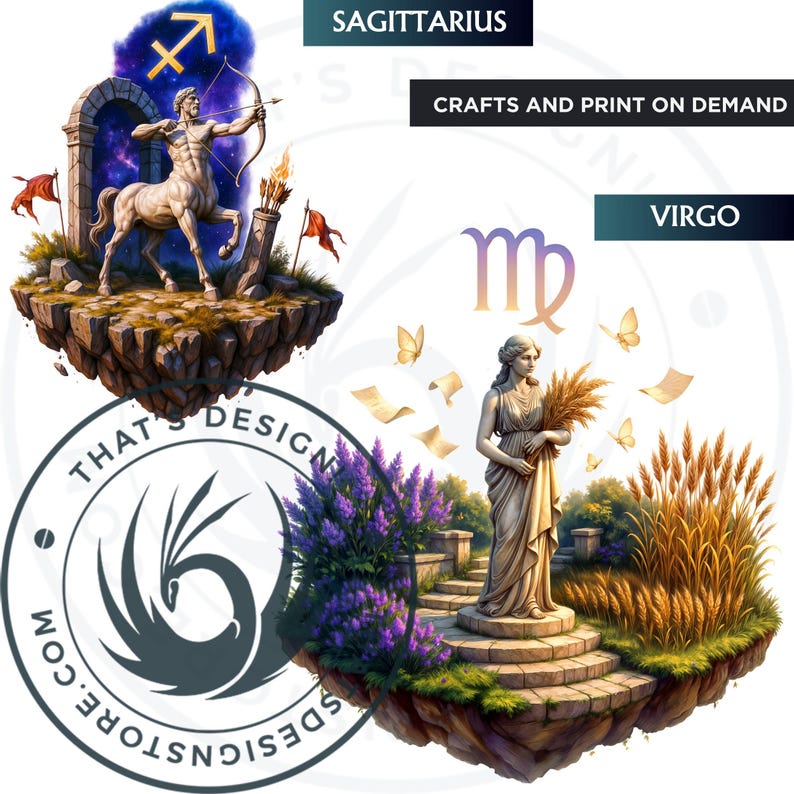 Floating islands Zodiac Clipart Set, Astrology clipart, horoscope signs, Fantasy Clipart, Celestial clipart, zodiac sublimation, zodiac png