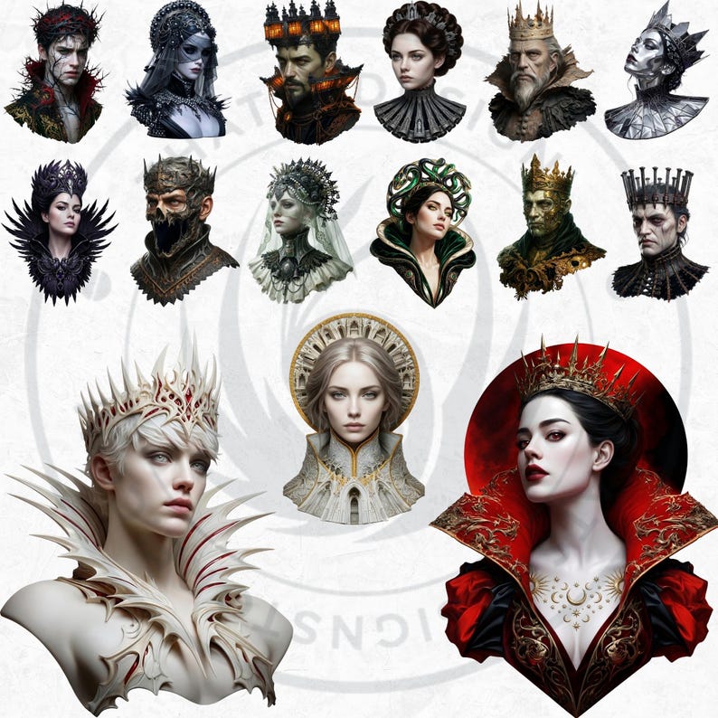 Dark Fantasy Rulers Portrait Clipart, Gothic Kings Queens, PNG Graphics ...