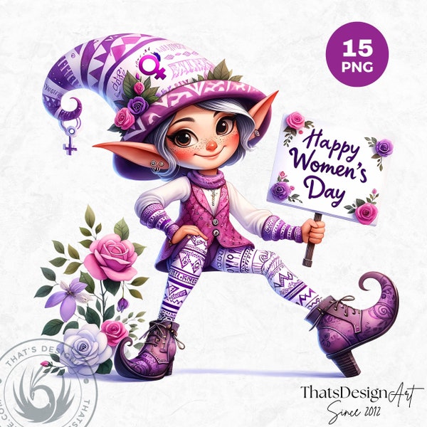 15 Elves Womens Day Clipart Bundle PNG, 8th March Women's Day, International Women's Day, Women Power, Strong Woman, Girl Boss, Girl power