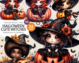 Heksenclipartbundel | PNG-ontwerpen voor Halloween (32 png)
