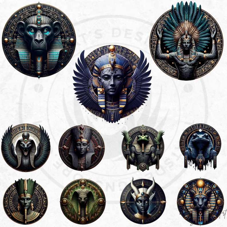 55 Egyptian Major Gods and Goddesses V2, Ancient Egypt Pantheon Clipart, Ancient Egypt mythology png clip art, Anubis, Osiris, Horus,Thoth, Ra, Seth