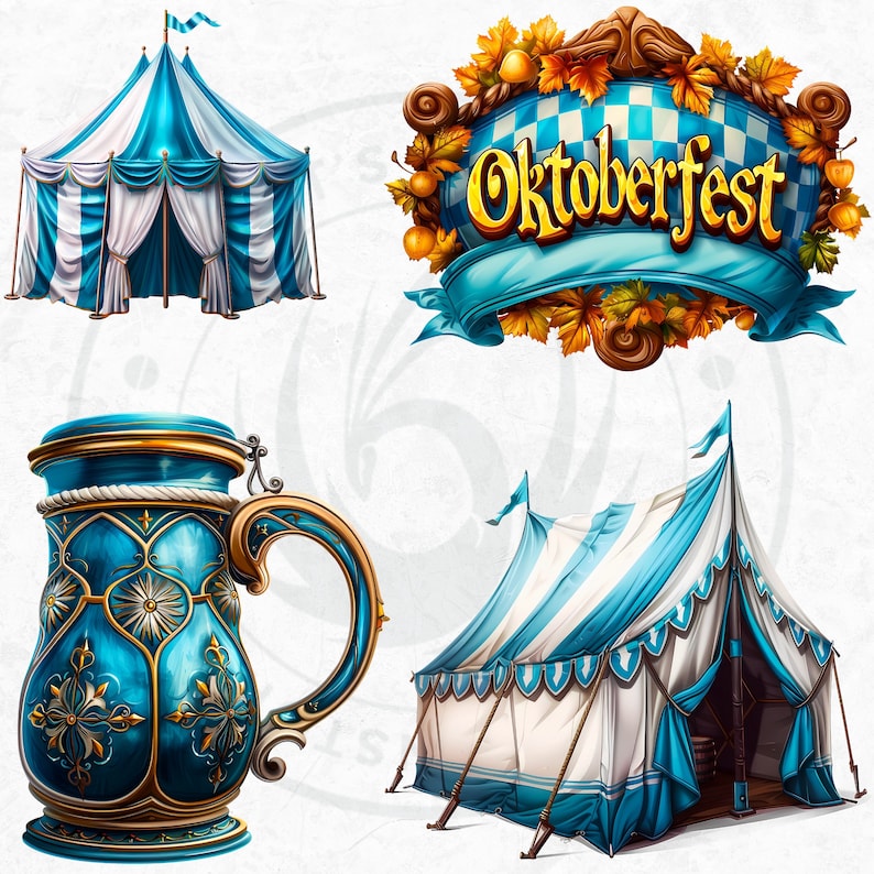 30 Oktoberfest Festival Clipart Set, Traditional Bavarian Festive PNG, Beer festival PNG, pretzel, dirndl, lederhosen, rooster, beer stein