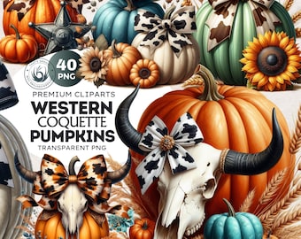 Western Coquette Pumpkin Clipart Set: Cowgirl Fall PNG (Digital Download)