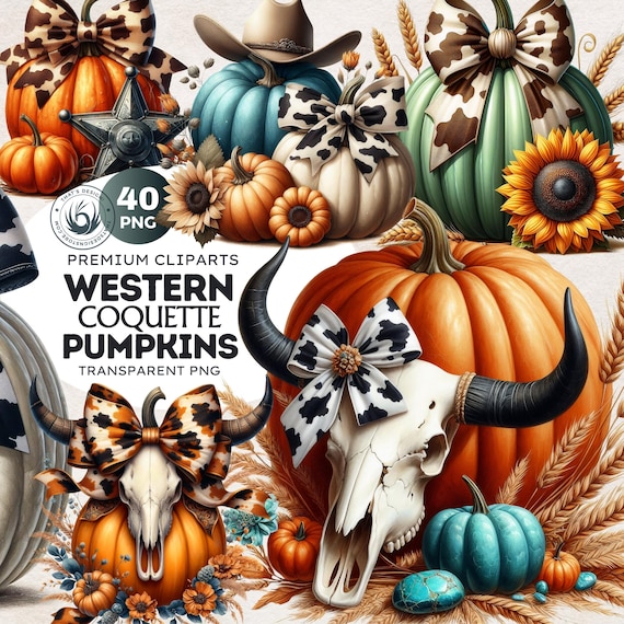 Western Coquette Pumpkin Clipart Set: Cowgirl Fall PNG (Digital Download)