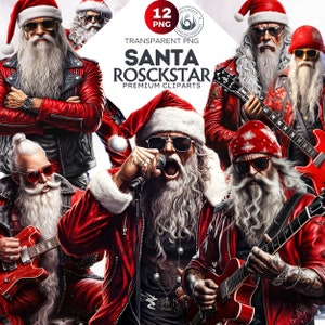 Rockstar Santa Clipart Set, Christmas PNG, Card Making and sublimation design, Santa Claus PNG, , Christmas Clipart. Christmas sublimation