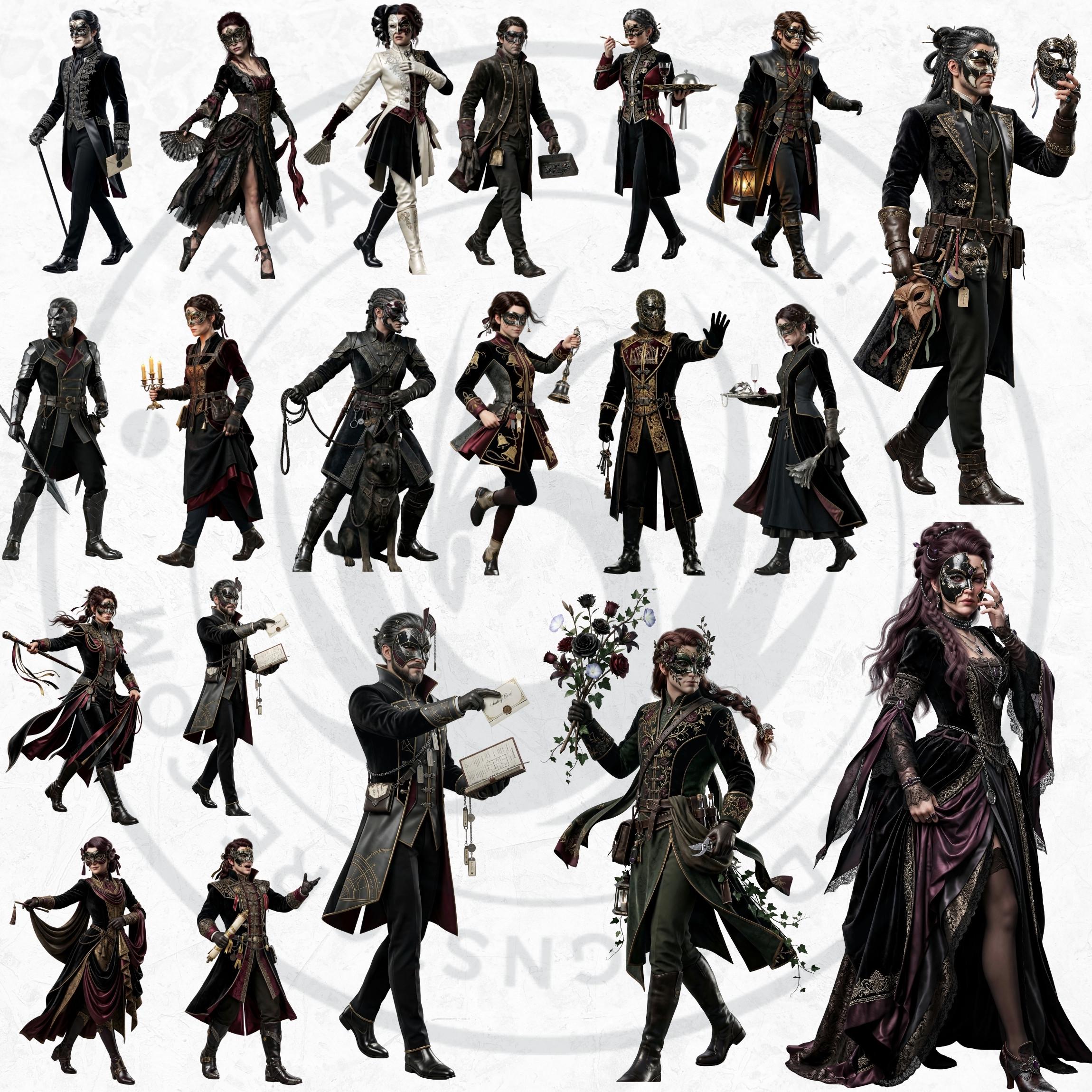 Velvet Masquerade Clipart, Ornate Opera Characters, Baroque Rococo PNG ...