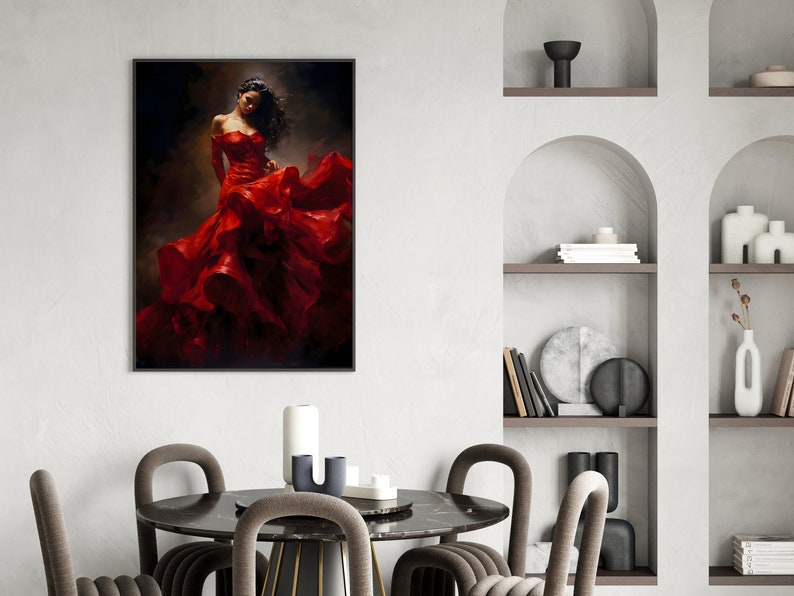 Flamenco Dancer Wall Art Spanish Woman in Red Dress Flamenco Dance