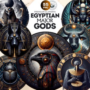 55 Egyptian Major Gods and Goddesses V2, Ancient Egypt Pantheon Clipart, Ancient Egypt mythology png , Anubis, Osiris, Horus,Thoth, Ra, Seth