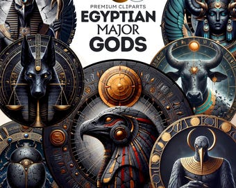 55 Egyptian Major Gods and Goddesses V2, Ancient Egypt Pantheon Clipart, Ancient Egypt mythology png , Anubis, Osiris, Horus,Thoth, Ra, Seth