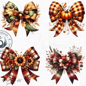 Autumn Bows Clipart Set: Fall Harvest PNG Graphics, Coquette Bow ...