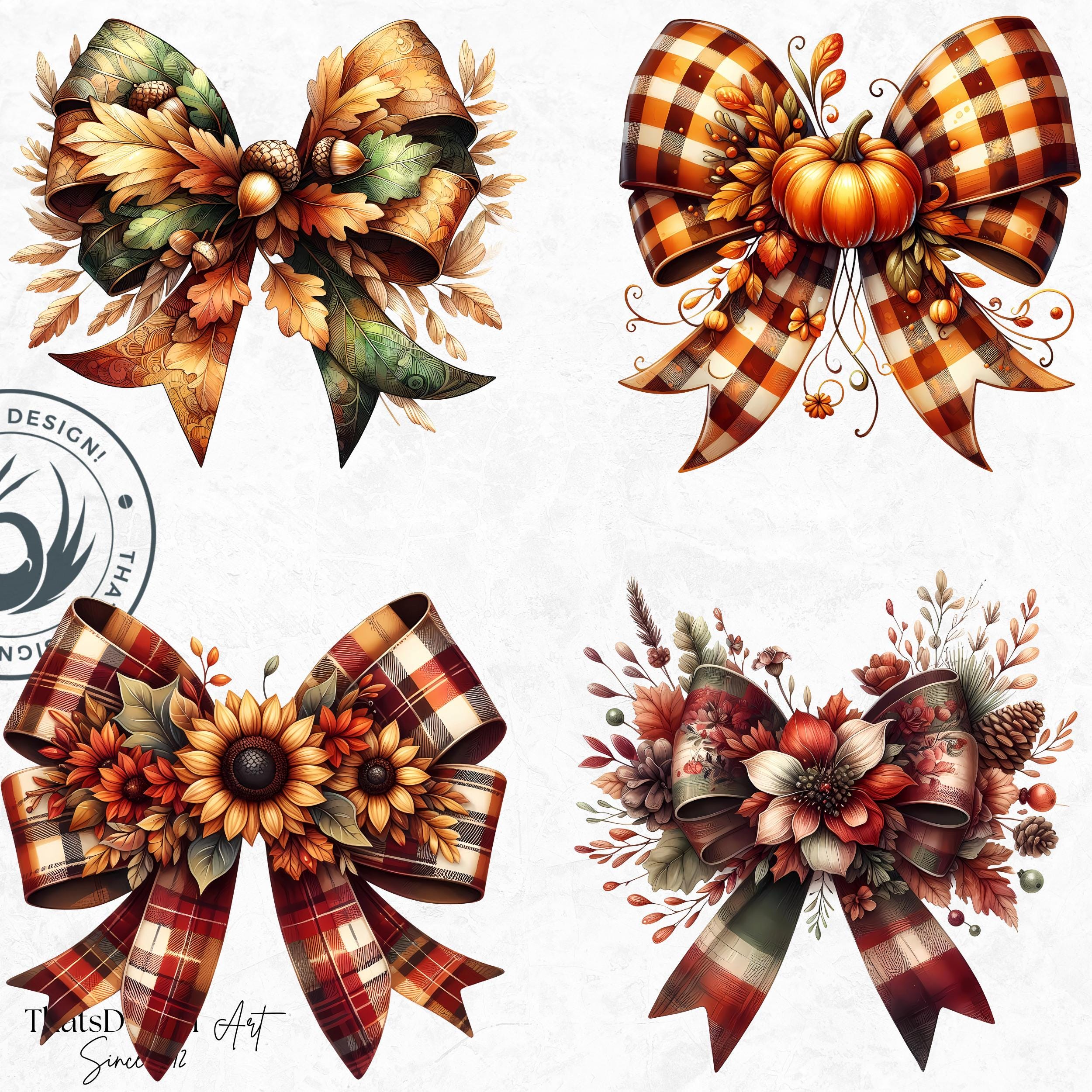 Autumn Bows Clipart Set: Fall Harvest PNG Graphics, Coquette Bow ...