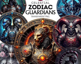 Celestial Zodiac Guardians Clipart Set: Fantasy Astrology PNG (Digital Download)
