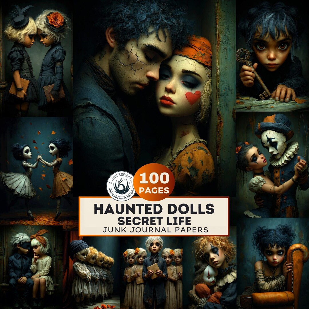 Haunted Dolls Junk Journal Pages: Creepy Gothic Halloween Art (100 JPEG ...