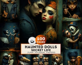 Haunted Dolls Junk Journal Pages: Creepy Gothic Halloween Art (100 JPEG, 8.5x11 inch)