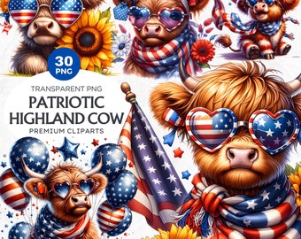 30 Vaterländische Highland Kuh Clipart PNG Bundle - American Pride PNG, 4