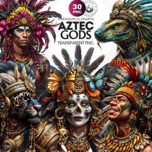 Aztec God Goddess clipart PNG, Aztec mythology Graphics, Mesoamerican culture,Quetzalcoatl, Mictlantecuhtli, Tezcatlipoca,Sublimation design
