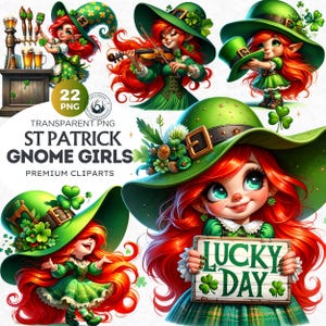 Conjunto de imágenes PNG de gnomos para el Día de San Patricio, duendecillo en acuarela, diseño de sublimación de gnomo irlandés, trébol PNG. San Patricio PNG.