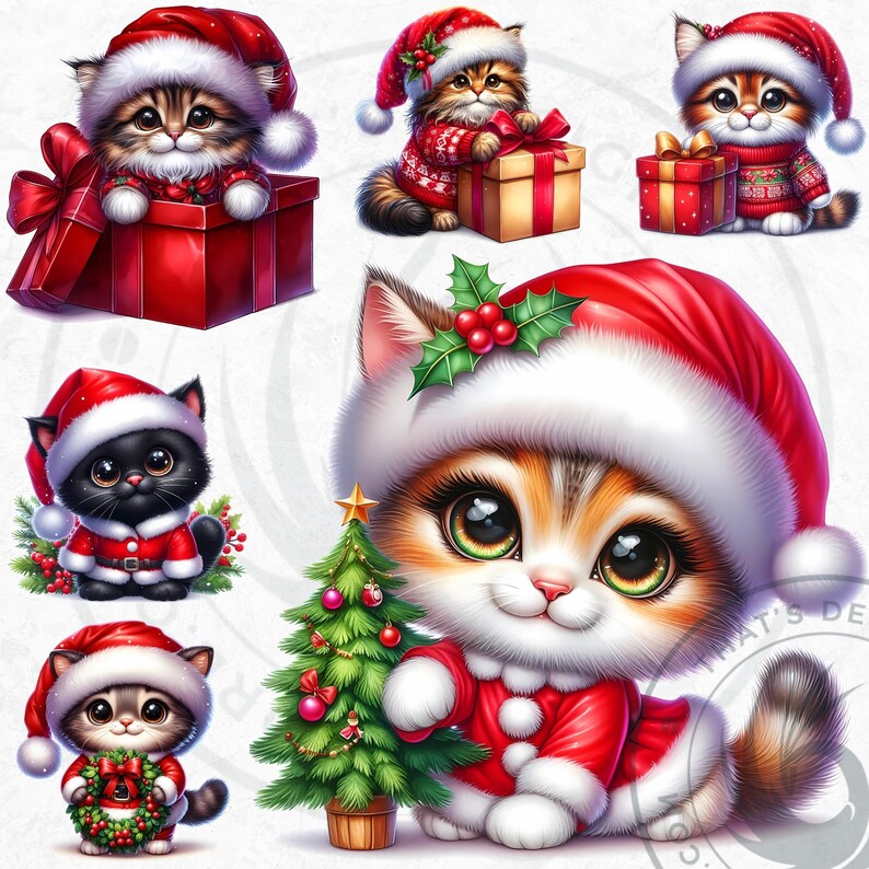 Christmas Kitten Clipart Set, Holiday Cat PNG (70 Images) - Etsy