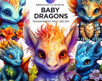 Colorful Baby Dragon Clipart Bundle: Fantasy PNG Graphics (Digital Download)