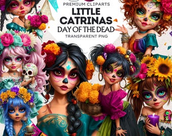 Little La Catrina Day of the Dead-clipart, suikerschedel, png (digitale download)