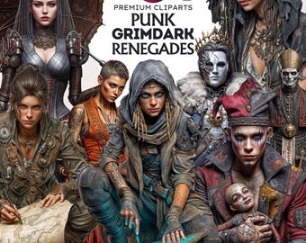 Paquete de imágenes prediseñadas Grimdark Renegades: PNGs de juegos de rol punk distópicos (uso comercial, descarga digital)