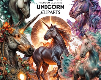 Fantasy Unicorn Clipart Bundle: Magical Horse PNG Art ( Digital Download, Commercial Use)