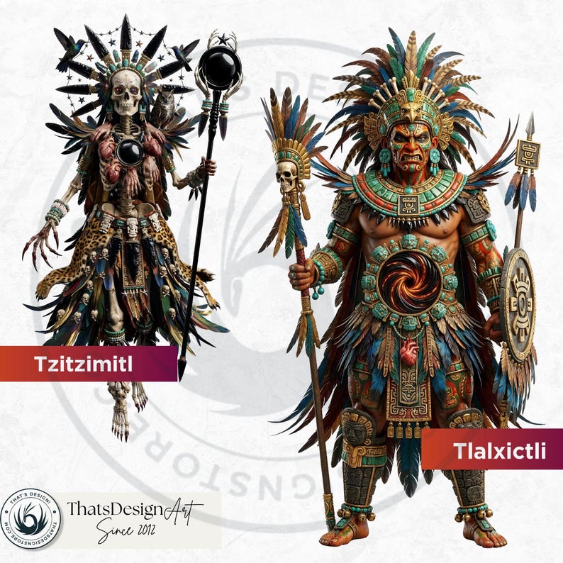 Aztec Pantheon Clipart Bundle, Fantasy Mythology Pngs, Journal, Cards ...