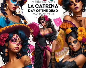 La Catrina PNG Clipart Set, Day of the Dead Sugar Skull Designs (Digital Download)