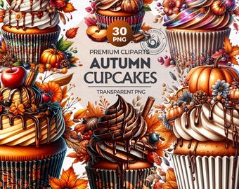 Autumn Cupcakes Clipart Set: Fall Dessert PNG (Digital Download, Commercial Use)