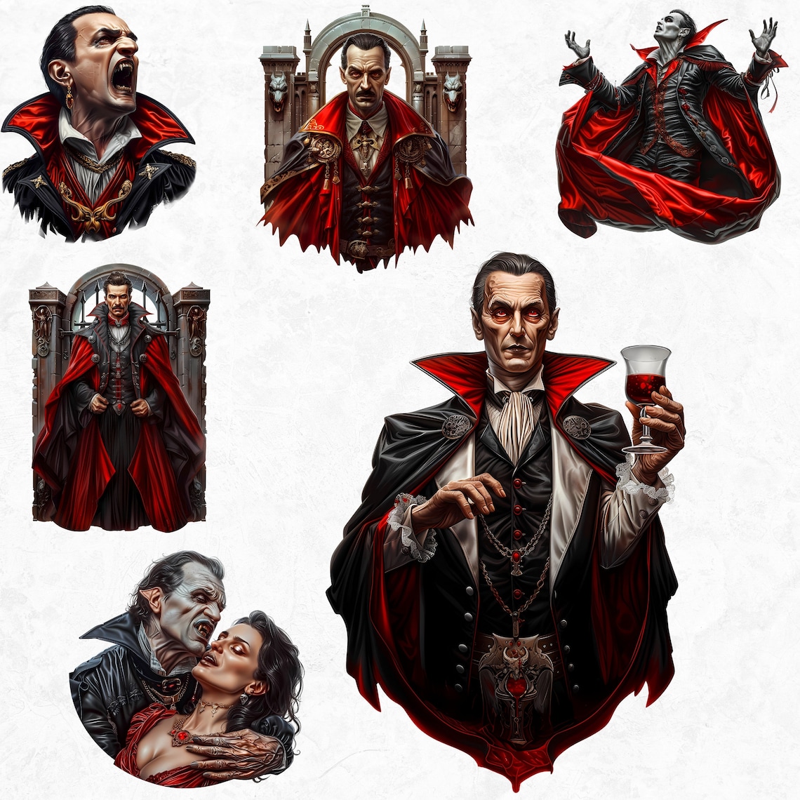 Dracula Clipart Set: Halloween Character, Gothic Vampire PNG (digital ...