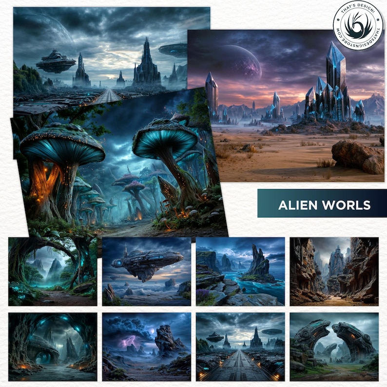 Sci-fi Backdrops Digital Paper: Cyberpunk City, Alien Landscape, Galaxy ...