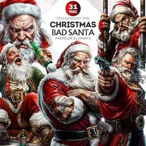 Set di 31 Clipart di Babbo Natale Cattivo, Clipart di Babbo Natale, PNG di Natale, Clipart di Natale. Sublimazione di Babbo Natale. Artigianato, creazione di biglietti. Uso commerciale.