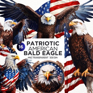 Patriotic Bald Eagle Clipart PNG Bundle - American Pride PNG, 4th of july PNG, Veteran day , Memorial Day png for Commercial License