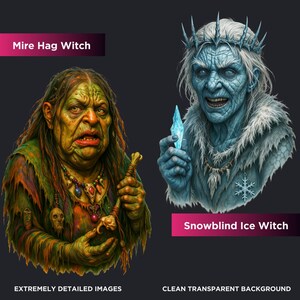 Horrific Halloween Witch Clipart Set V1, Bad witch Halloween Clipart, Spooky Halloween prints | Transparent PNG for craft and sublimation
