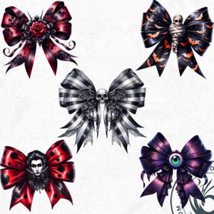 Gothic Halloween Bow Clipart Set: Spooky Characters (PNG Digital ...