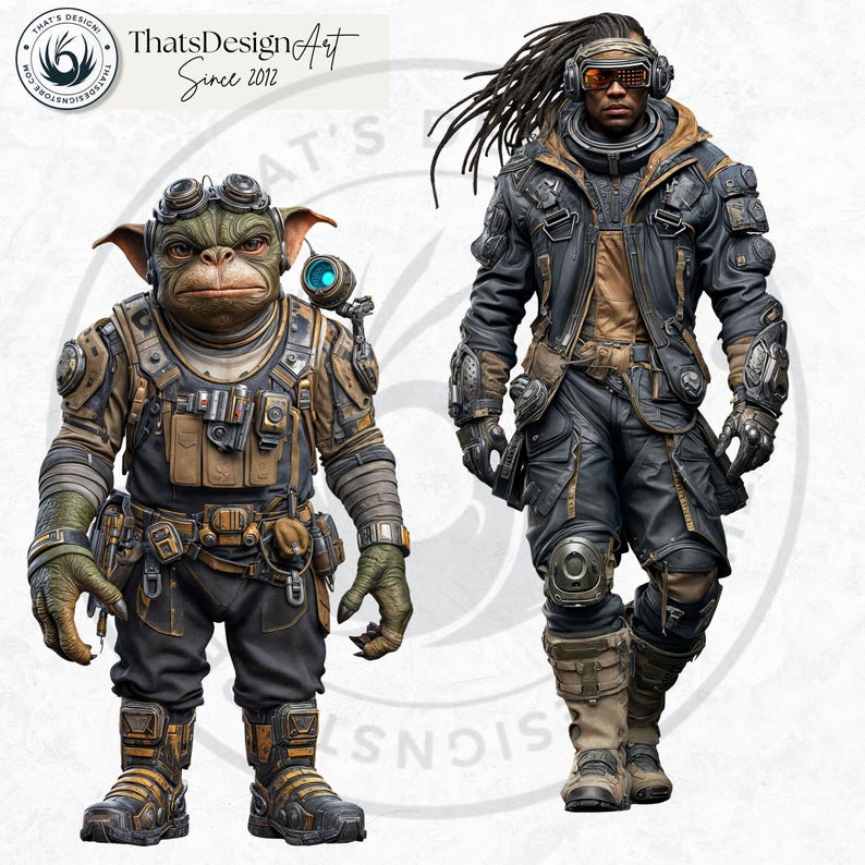 Galactic Vanguard Clipart Bundle: Sci-Fi Character Illustrations, Futuristic Space Graphics (PNG, Digital download)