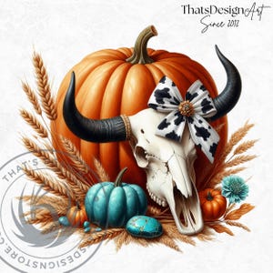 Fall Western Coquette Pumpkins PNG set, Cowgirl Fall Decor Clipart, Boho Autumn pumpkin with sunflower, Autumn harvest, Commercial use