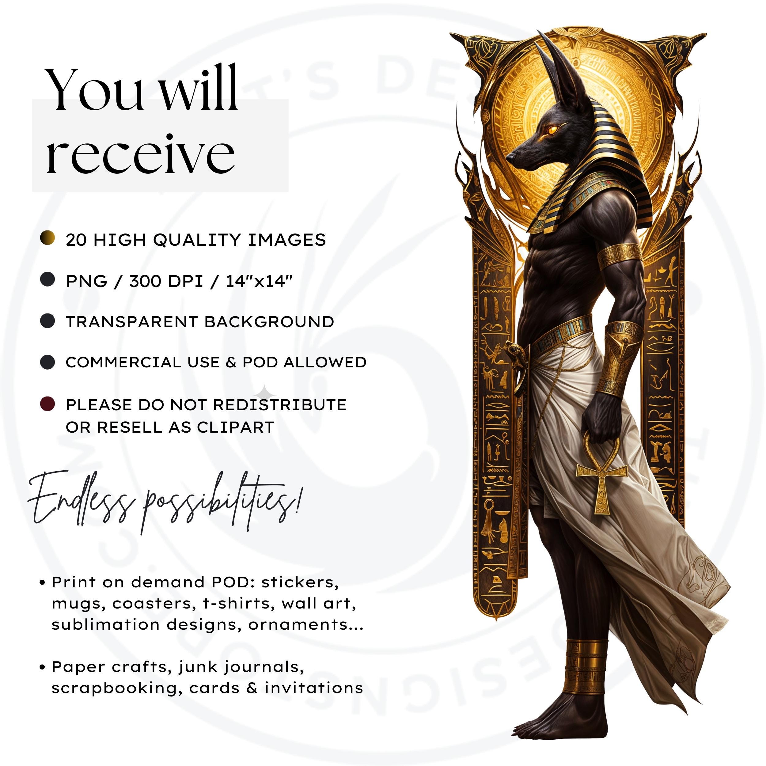 Anubis Clipart Set: Egyptian God PNG, Gold & Black Designs, Ancient ...