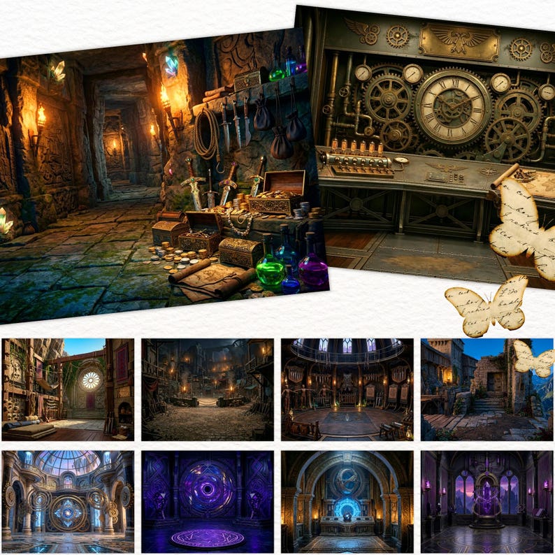 Dark Magic Fantasy Backgrounds, RPG Scenes Legends Backdrops, Junk ...